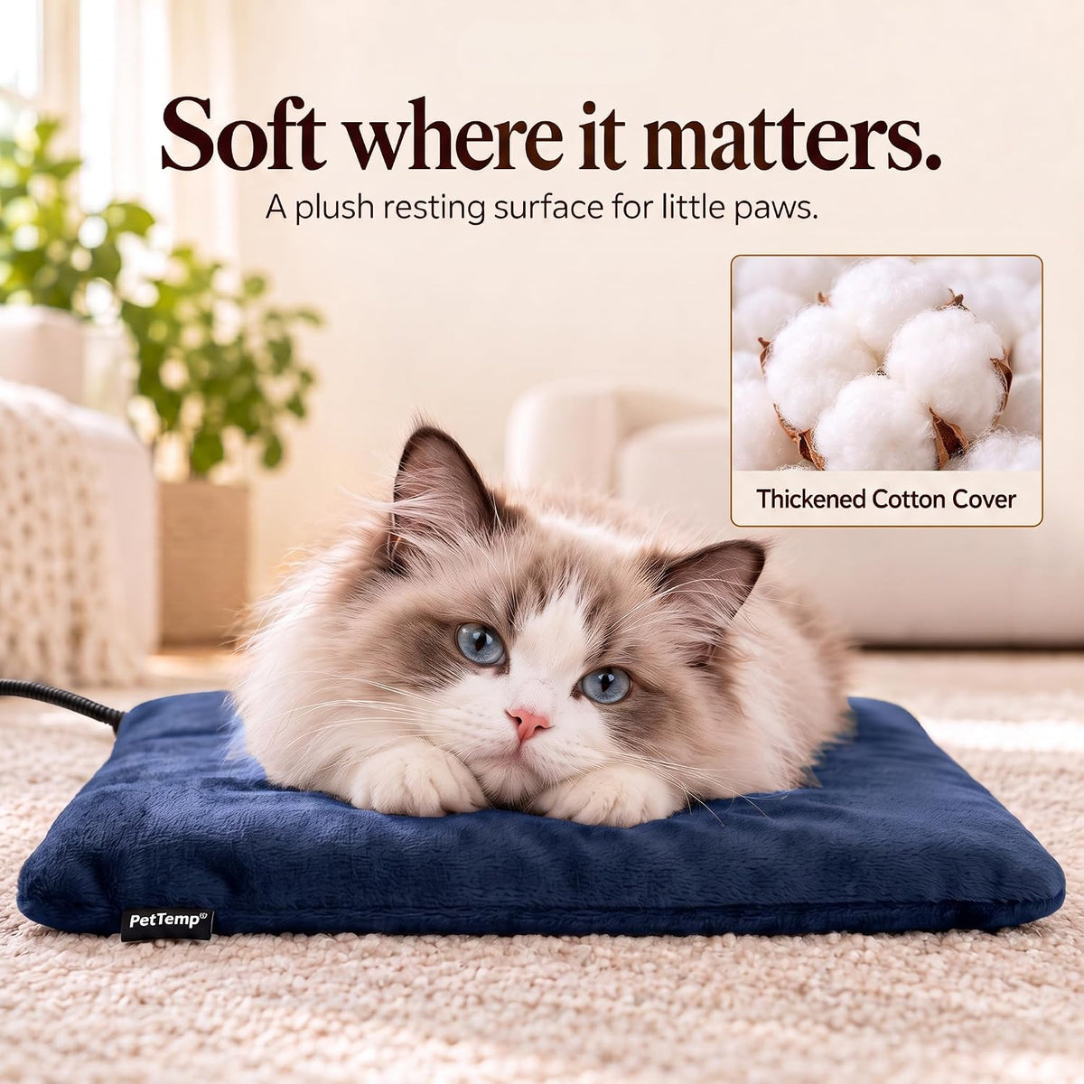 Cat Heating Pad, Heated Cat Bed, MET Safety Listed, Constant Warmth, Blue