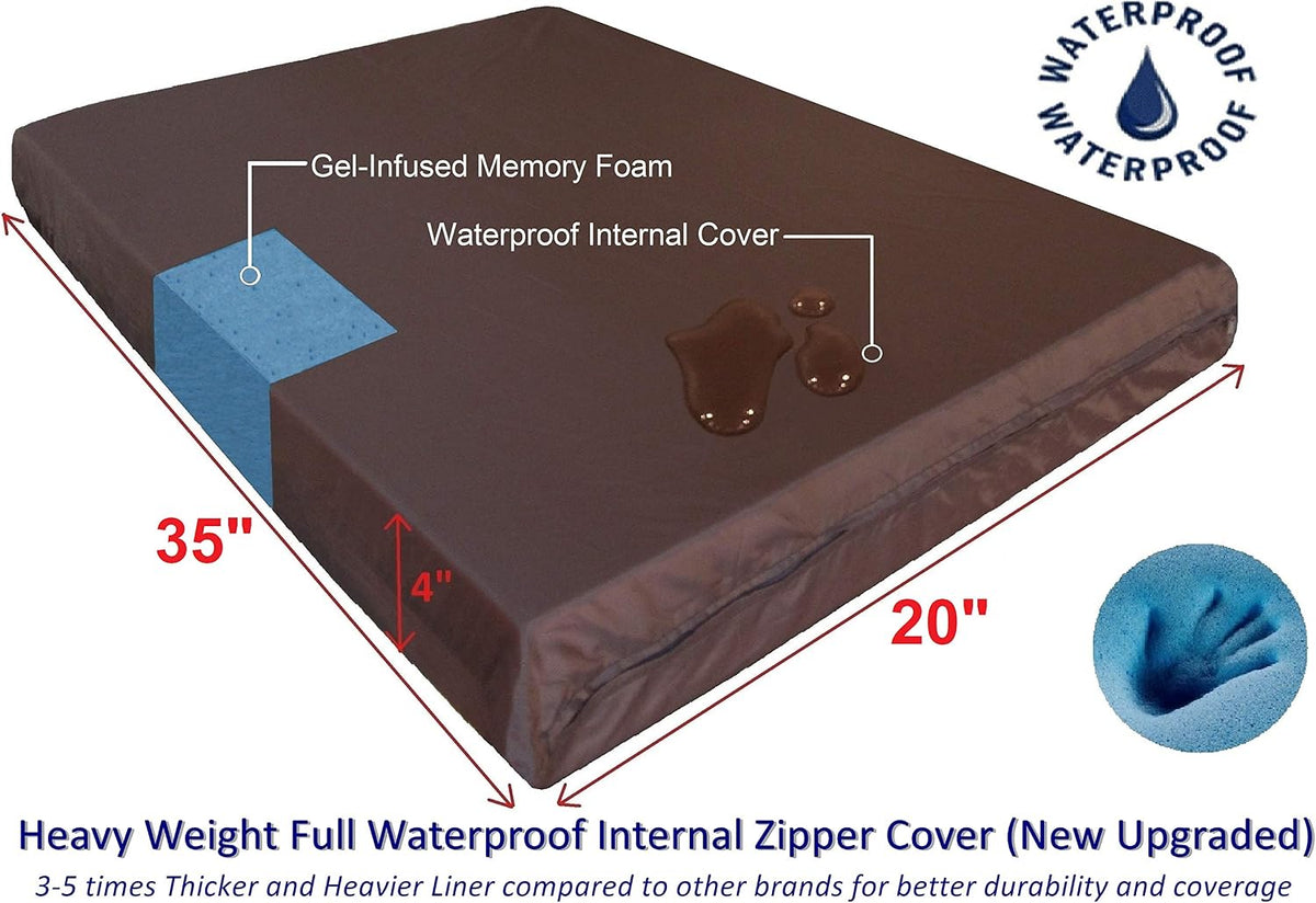 Dogbed4less Orthopedic Gel Memory Foam Pet Dog Bed, Waterproof Liner with External Microsuede Cover and Bonus Antislip Cover (Microsuede Gray, 35"X20"X4" Inches)