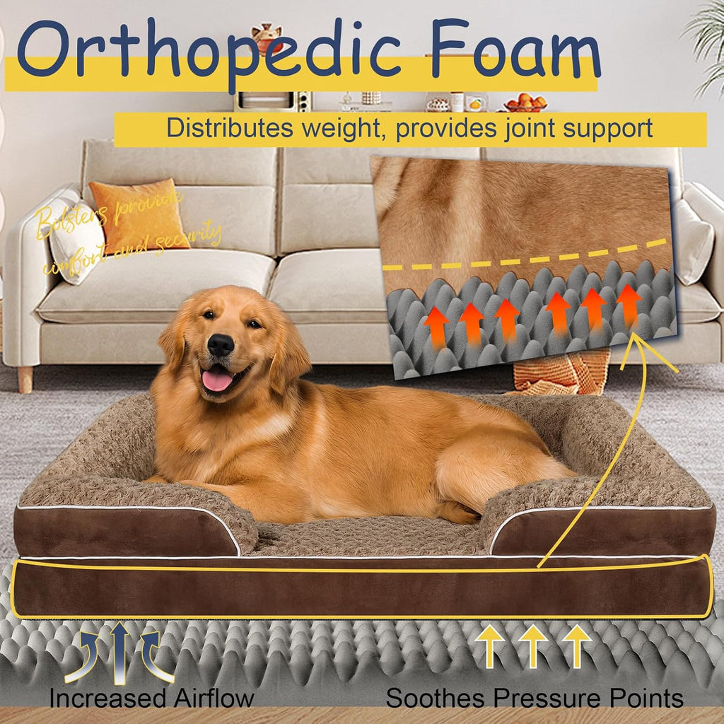Orthopedic Dog Bed Medium Size Dog,Washable Dog Bed,Dog Couch Bed(Brown, M)