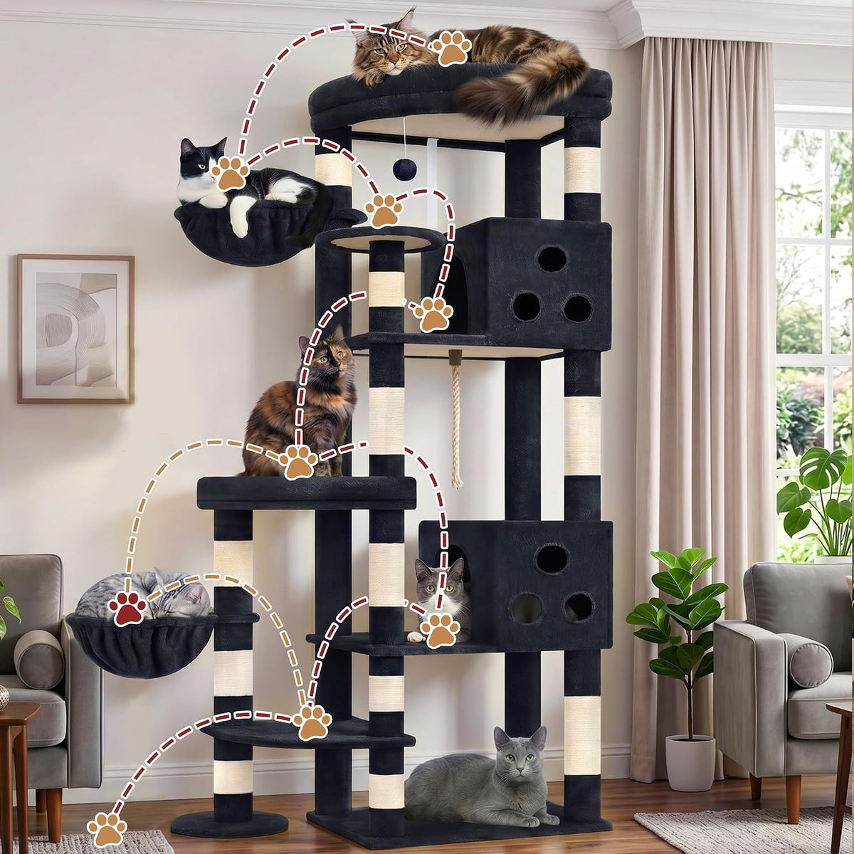 Gitelsnour Cat Tree Tower, Sturdy Structure for Large Audlt Cats GCT807G