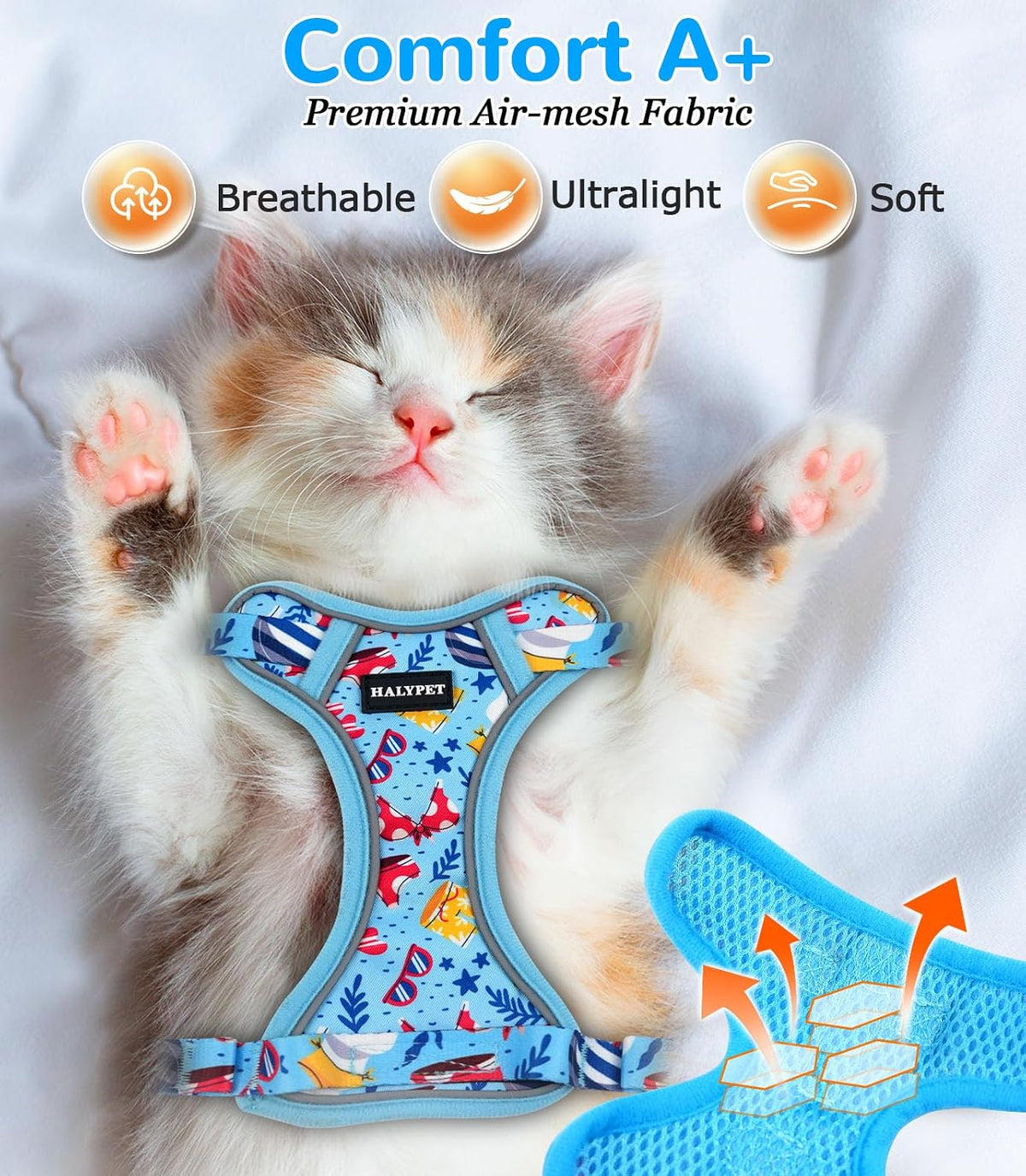 Halypet Cat Harness and Leash Set, Escape Proof Adjustable Harness
