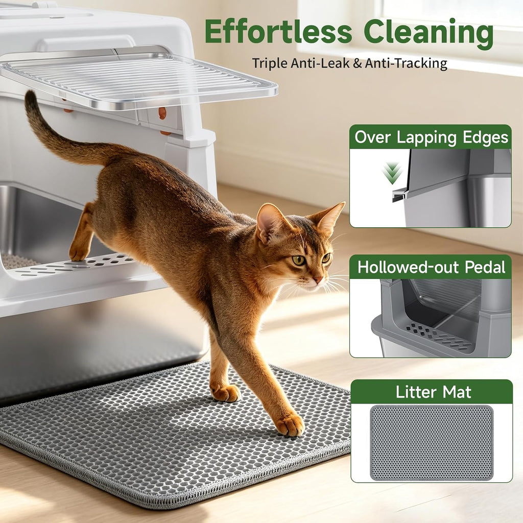 XL Enclosed Stainless Steel Litter Box with Lid, Light Gray