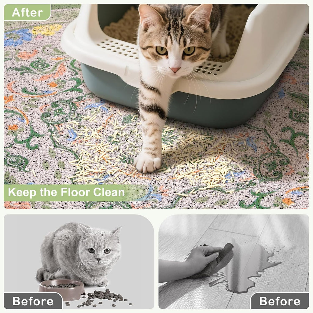Bienbee Cat Litter Mat, 40" x 30" Dense Trapping Mesh for Litter Boxes | Litter Box Mat with PVC Mesh, Waterproof &Urineproof, Non-Slip Grip, Soft On Kitty Paws and Easy to Clean to Protect Floor