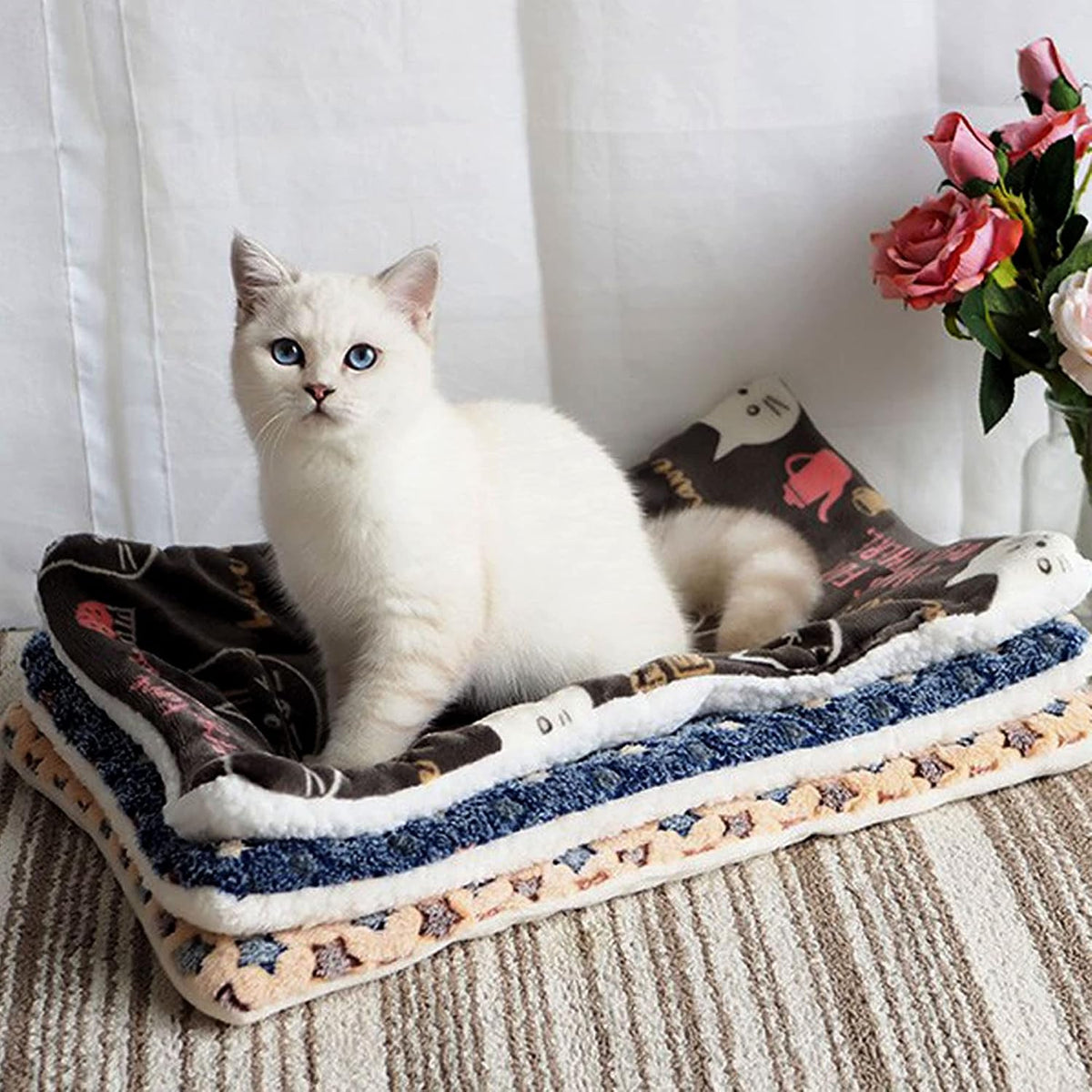 FJWYSANGU Pet Blanket Premium Fluffy Flannel Cushion Soft and Warm Mat for Dogs Cats(Star/Pink,X-Large)