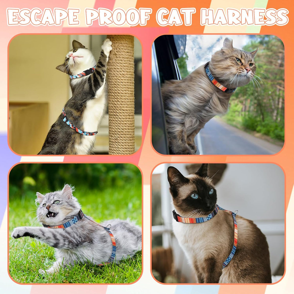 2 Pack Cat Harness and Leash Set Escape Proof Adjustable Cat Harness