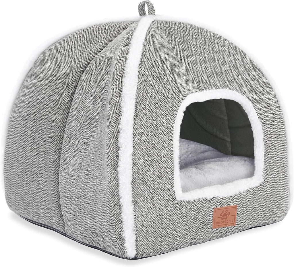Cat Bed for Indoor Cats - Cat Cave Bed Cat House Cat Tent with Removable Washable Cushioned Pillow, Soft and Self Warming Kitten beds,Cat Beds & Furniture （Large Grey）