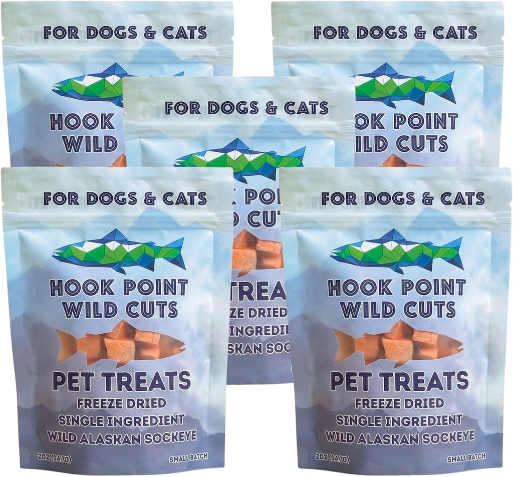 Freeze Dried Sockeye Salmon Pet Treats for Dogs and Cats, 5 Pack