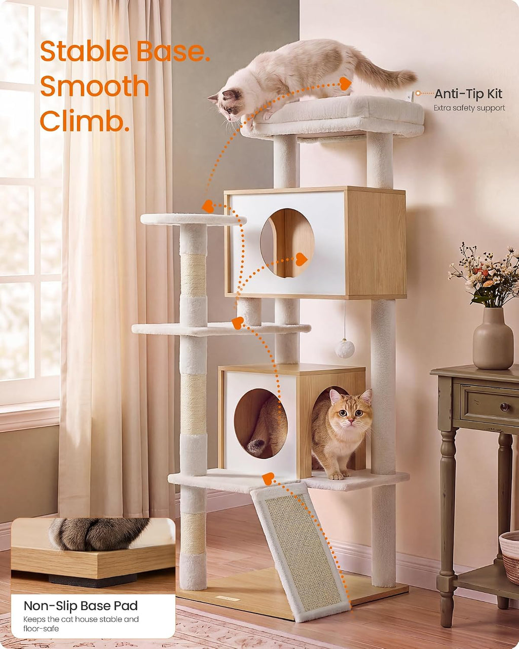 Feandrea Cat Tree, 5-Tier Cat Tower with 2 Condos, 55.1 in