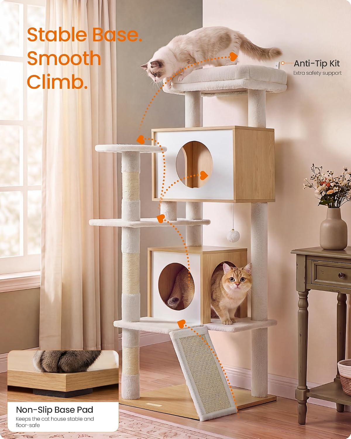 Feandrea Cat Tree, 5-Tier Cat Tower with 2 Condos, 55.1 in