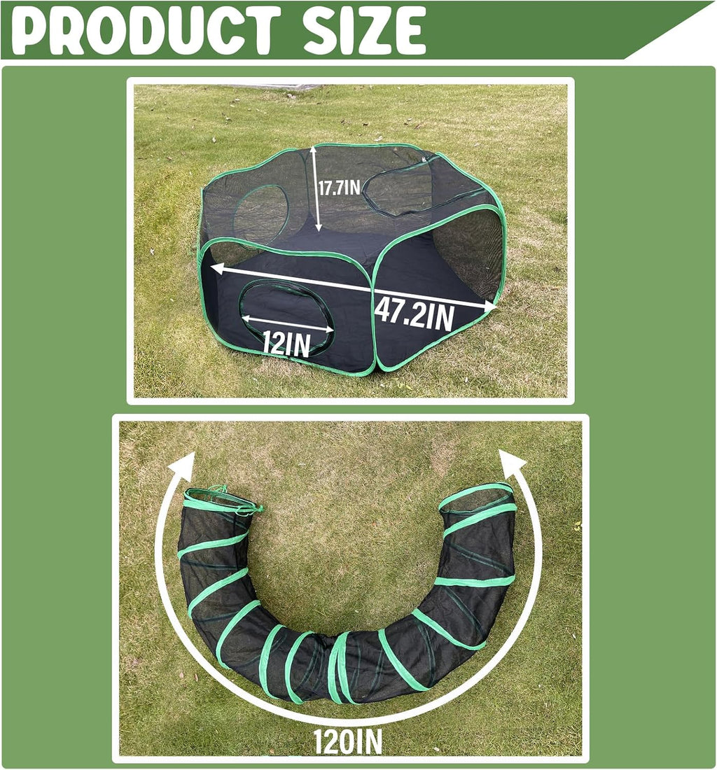Pawtenda 2-in-1 Cat Tent & Enclosure Outdoor, Foldable Playpen with Tunnel