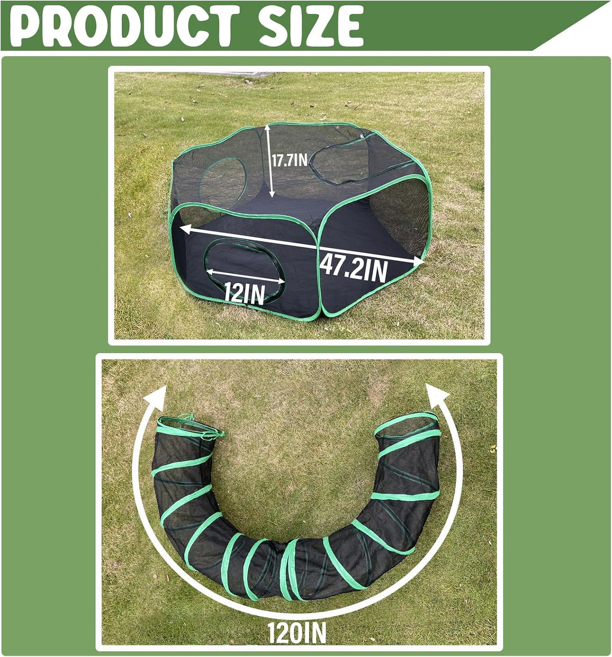 Pawtenda 2-in-1 Cat Tent & Enclosure Outdoor, Foldable Playpen with Tunnel