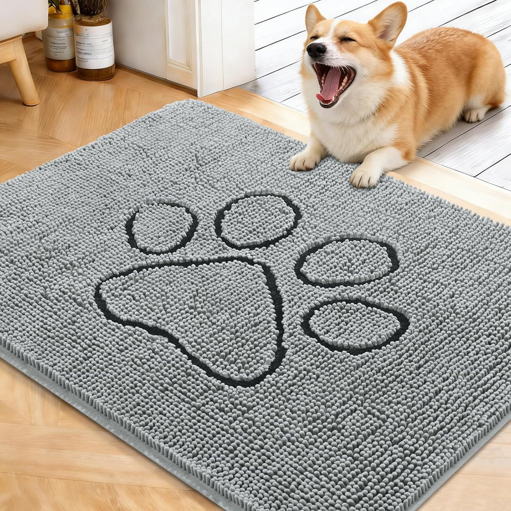 OLANLY Dog Door Mat for Muddy Paws 40x32, Paw Print Design Chenille Mud Mat