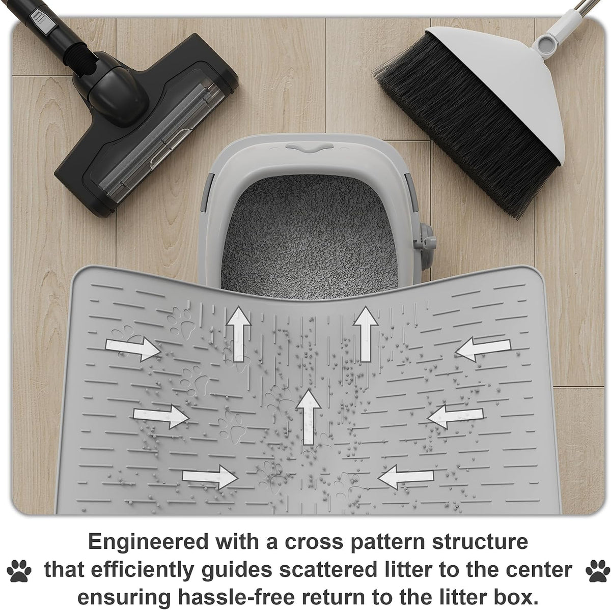 OHMO Cat Litter Mat, 23.5x16 Silicone Trapping Mat Ash Grey | for Kitty Litter Box, Easy Clean, BPA Free Rubber, Center Litter Collection, Easy Pour-Back, Waterproof, Odor-Resistant
