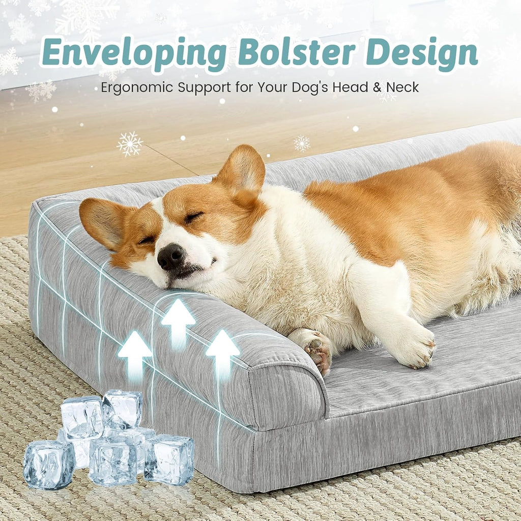 COZY KISS Cooling Dog Bed, Q-Max >0.4 Orthopedic Foam Dog Bed with Sides