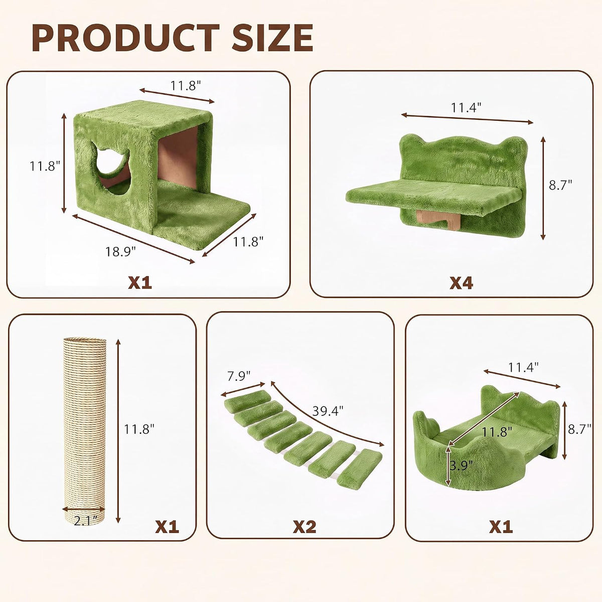 Cat Wall Furniture, 9 in 1 Cat Wall Shelves Set with Bridge, Green
