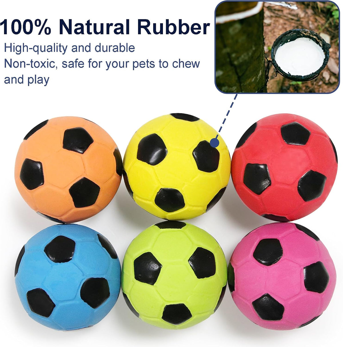 2.6'' Latex Squeaky Dog Soccer Ball Toys - Football for Small to Large Dogs, Vibrant Colors - 6 Pcs/Set