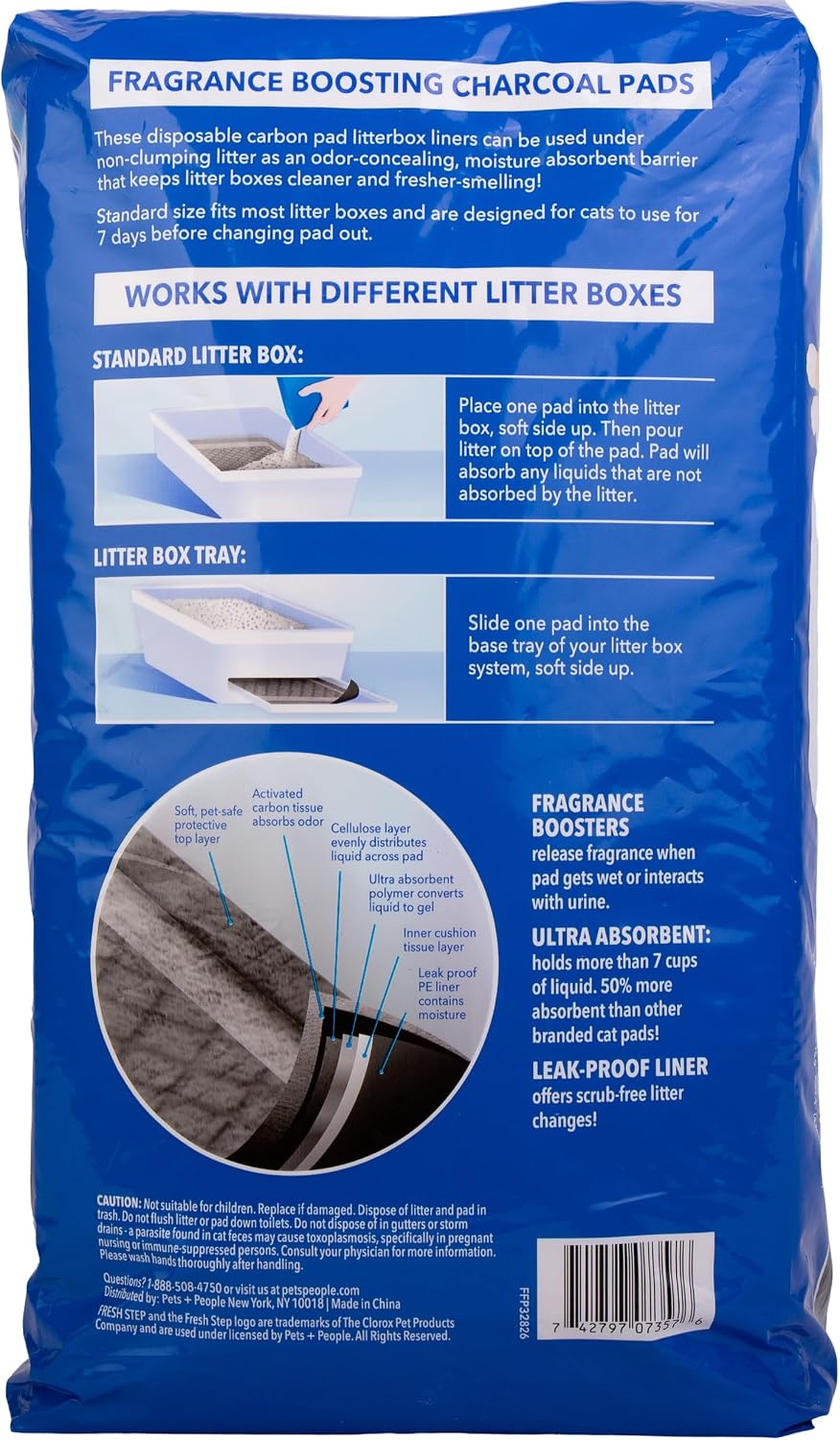 Fresh Step Charcoal Cat Litter Box Pads, Activated Carbon, 7 Count