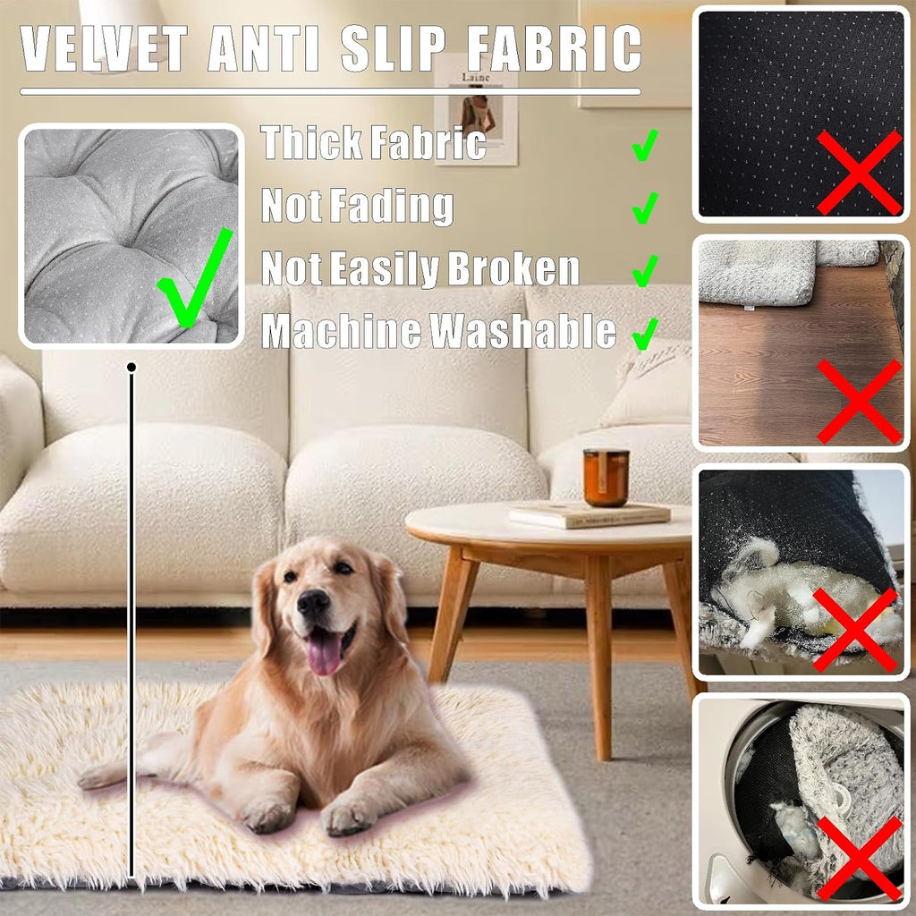 Machine Washable Dog Bed, Deluxe Plush Dog Crate Pad and Cat Bed, Anti-Slip Bottom Kennel Pad Mat, Fuzzy Pet Beds for Large, Medium, Small Dogs Breeds (Ivory, 36.0" L x 24.0" W x 3.0" Th x 1 Pack)