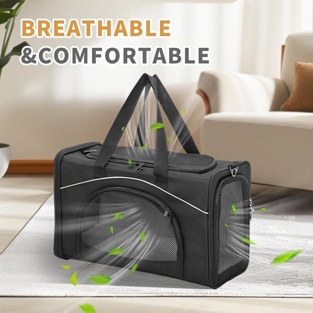 ‌Petsfit Airline Approved Pet Carrier for Small Dogs & Cats, 19x9x12 TSA Approved Carrier, with Removable Dual-Sided Padding (2-Way Placement) - Fits Under Most Airplane Seats, Escape Proof (Black)