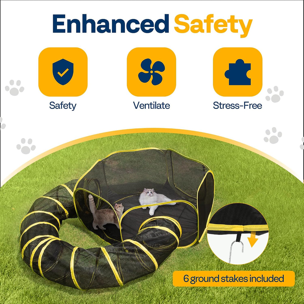 VIVOHOME Outdoor Cat Enclosure 2-in-1, w/Cat Tent, Circle Playpen Tunnel