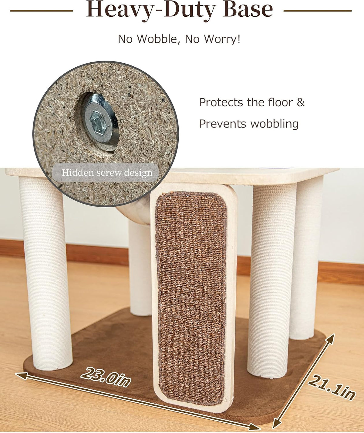 53" Cat Tree Tower for Large Cats, Large Perch & Sisal Board