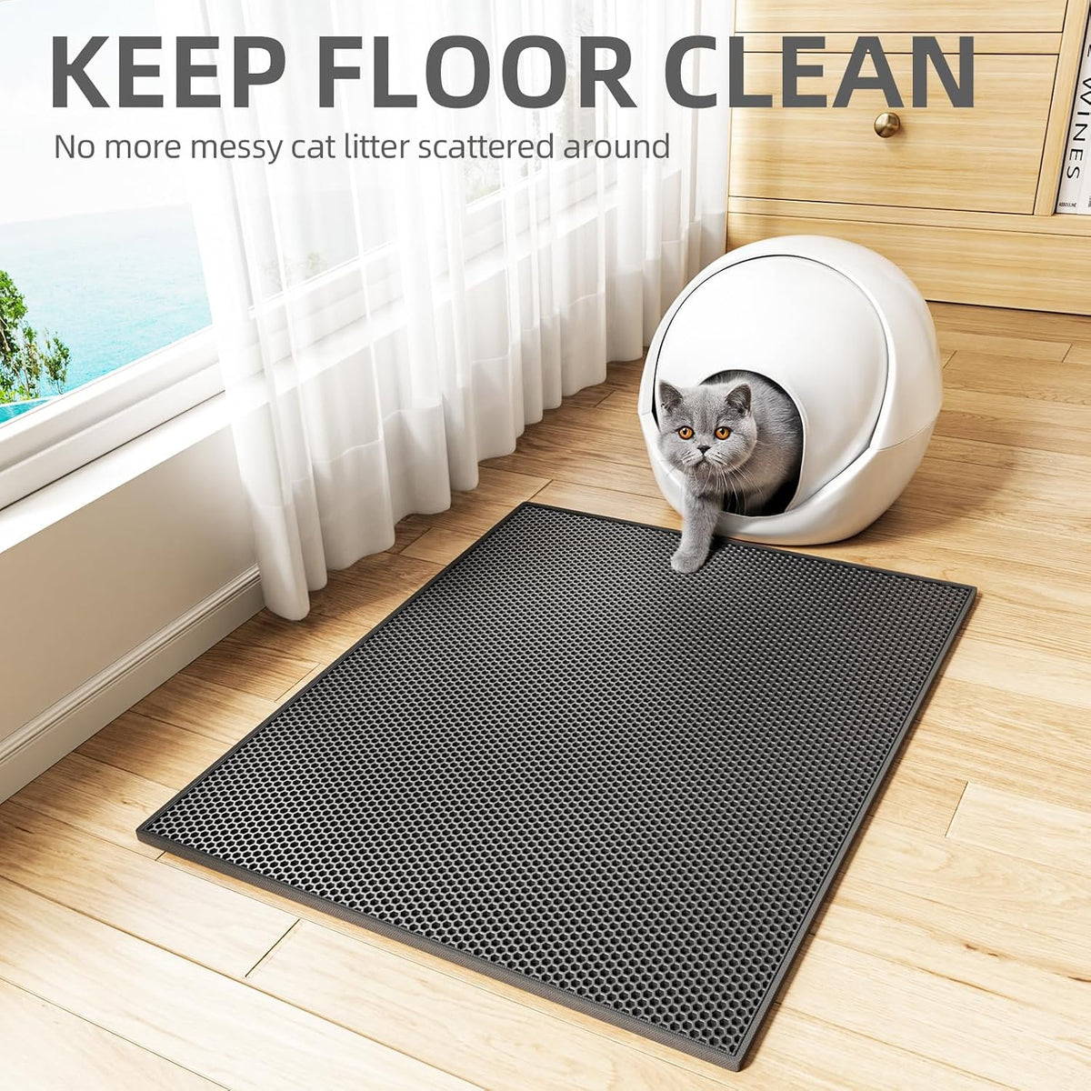 ESTHELLO Cat Litter Mat Honeycomb Double Layer Design 30’’ x 24’’ Black