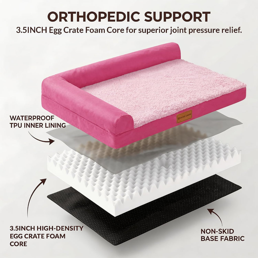 Patas Lague Orthopedic Large Dog Bed Washable Pet Sofa Bed 42''X28''Pink