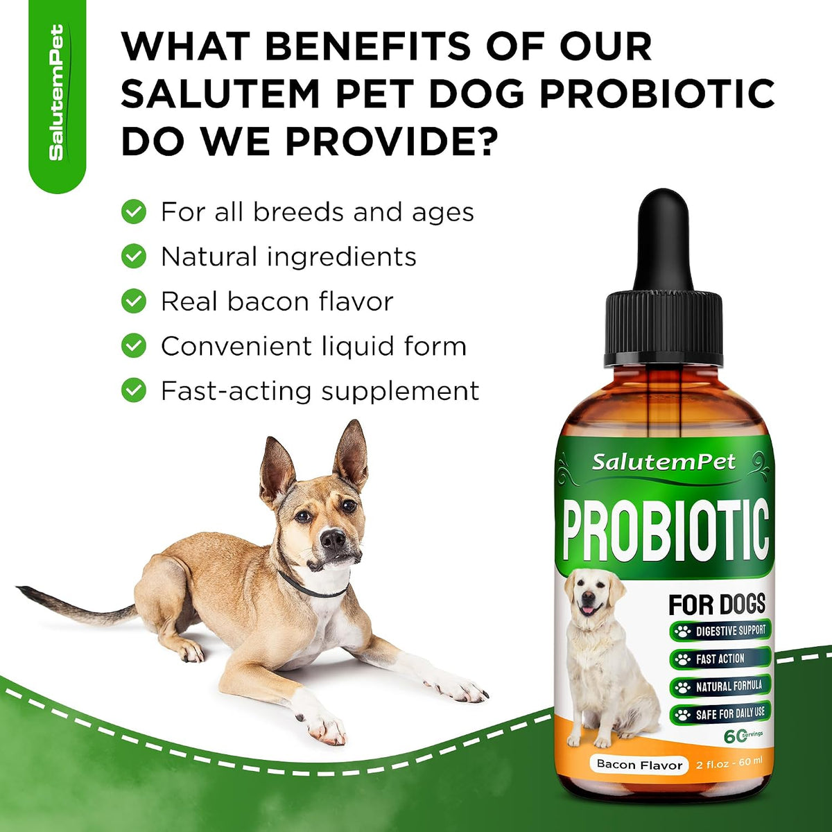 Probiotics for Dogs | Liquid Probiotics for Dogs and Puppies | Prebiotic & Digestive Enzymes | Gut Flora Support and Digestive Care | Bacon Taste | 2 Oz