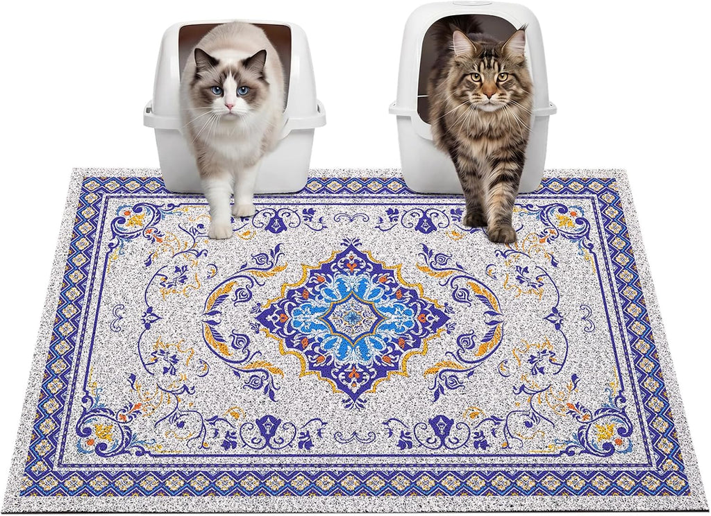 Glittme Cat Litter Mat, 33"x22" Non-Slip Washable Trapping Mat for Cats | Litter Trapping Mat With Thick PVC Coil To Catch Scatter, Soft On Paws And Waterproof Bottom To Protect Floors