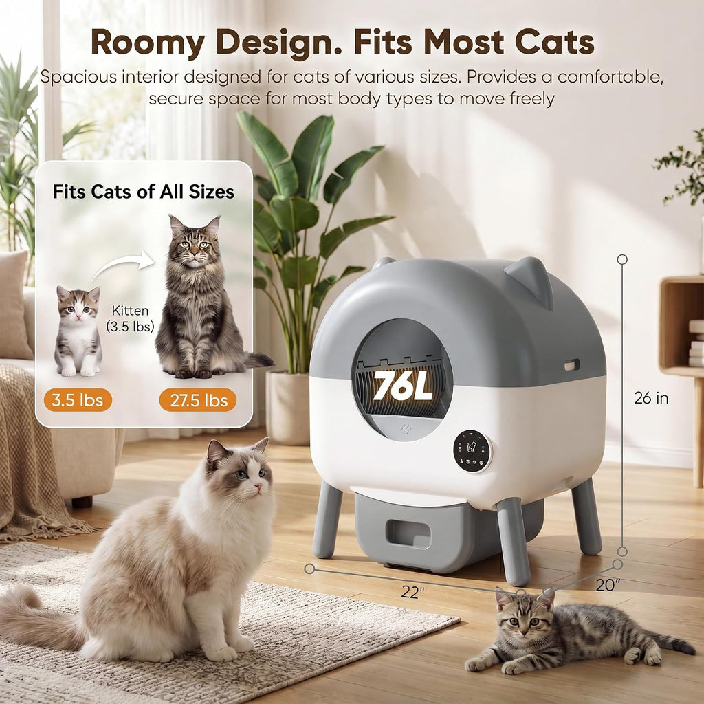 Greesum Self-Cleaning Cat Litter Box with App Control for Multiple Cats