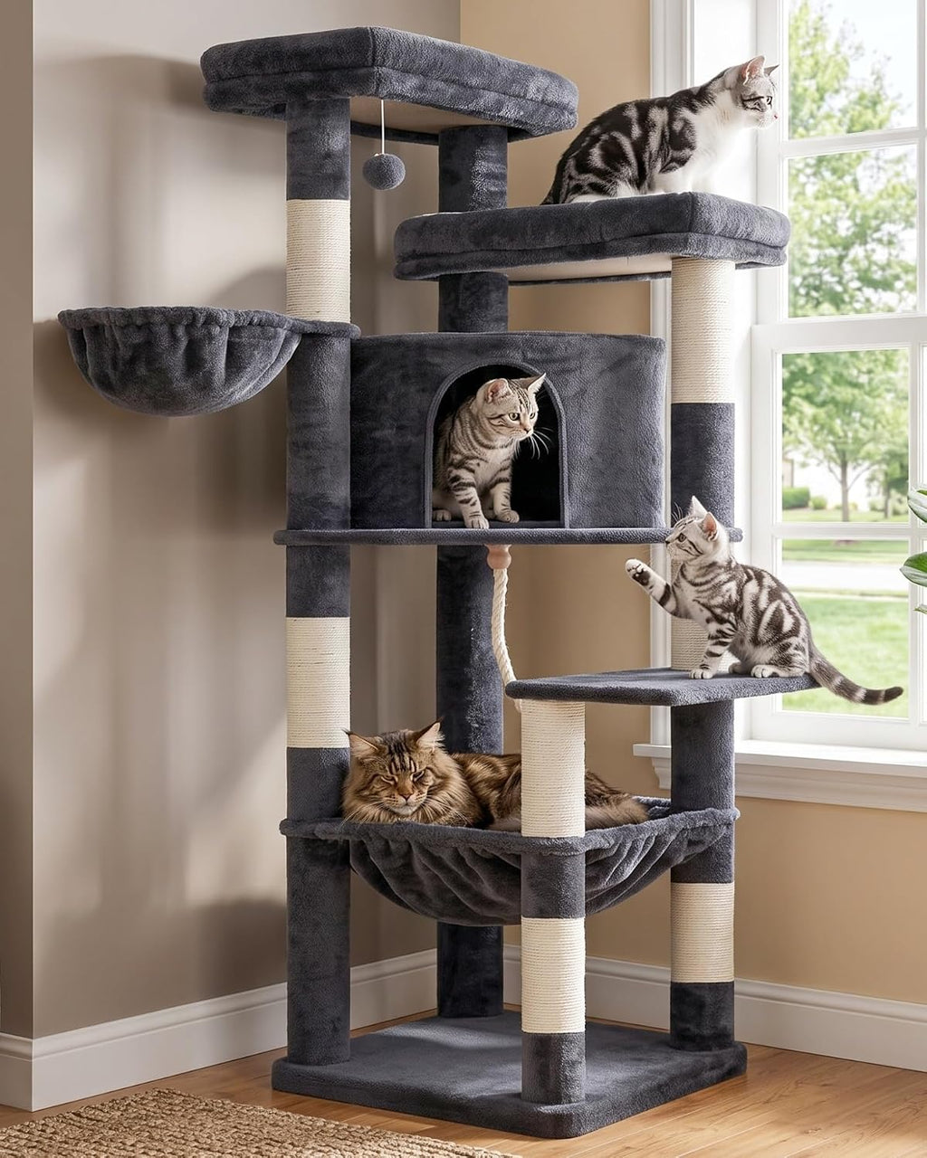 Hey-brother Cat Tree Tower for Indoor Corner with Spacious Condo, MPJ062G