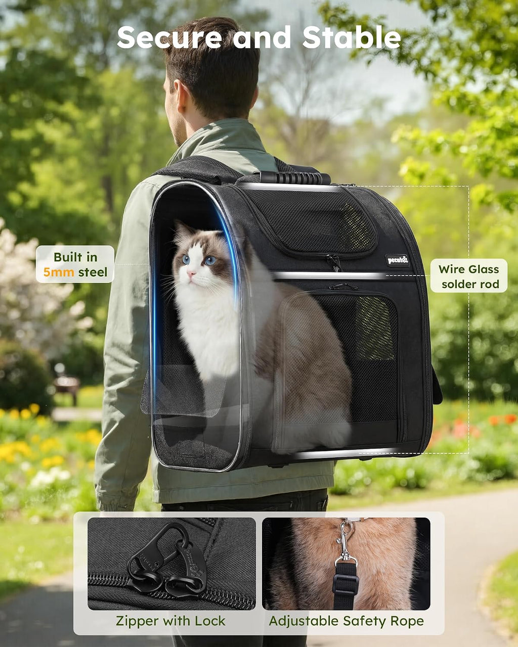pecute Dog Backpack Expandable, Cat Carrier Backpack Breathable, Large