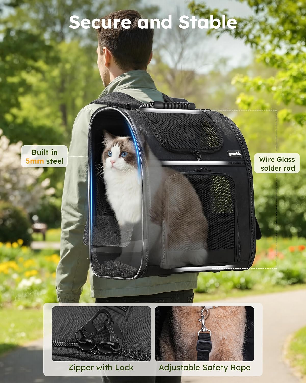 pecute Dog Backpack Expandable, Cat Carrier Backpack Breathable, Large
