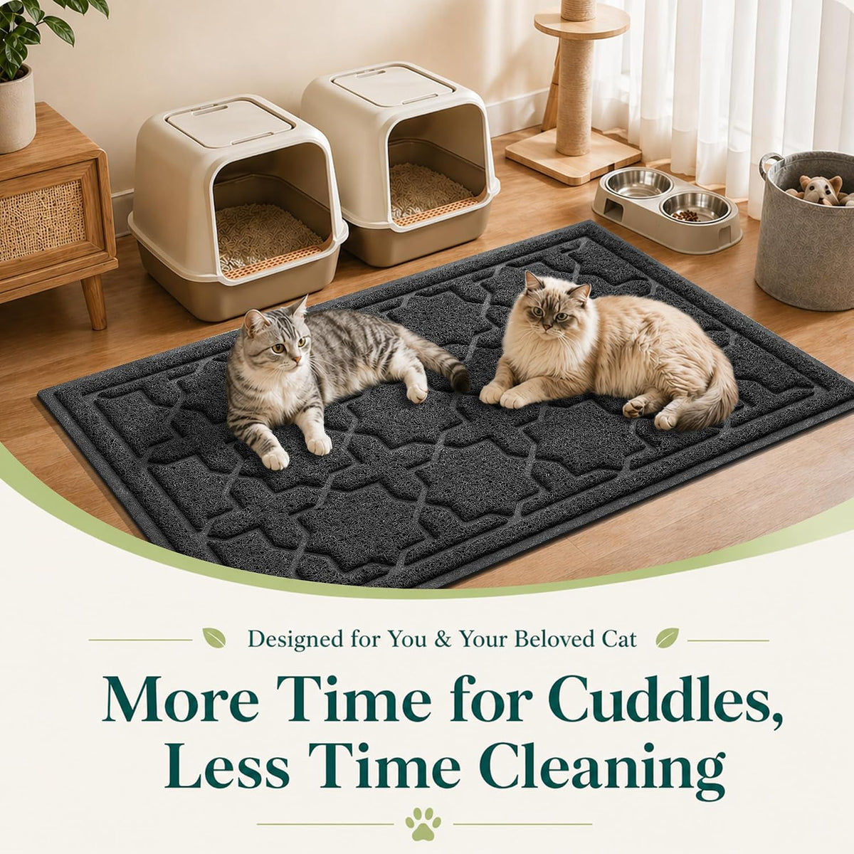 Yimobra Cat Litter Mat, Waterproof Litter Trap Mat, 35.4x23.6, Black | PVC Litter Box Mat with Non Slip Backing, Easy Clean Surface and Scatter Control Design for Cleaner Floors