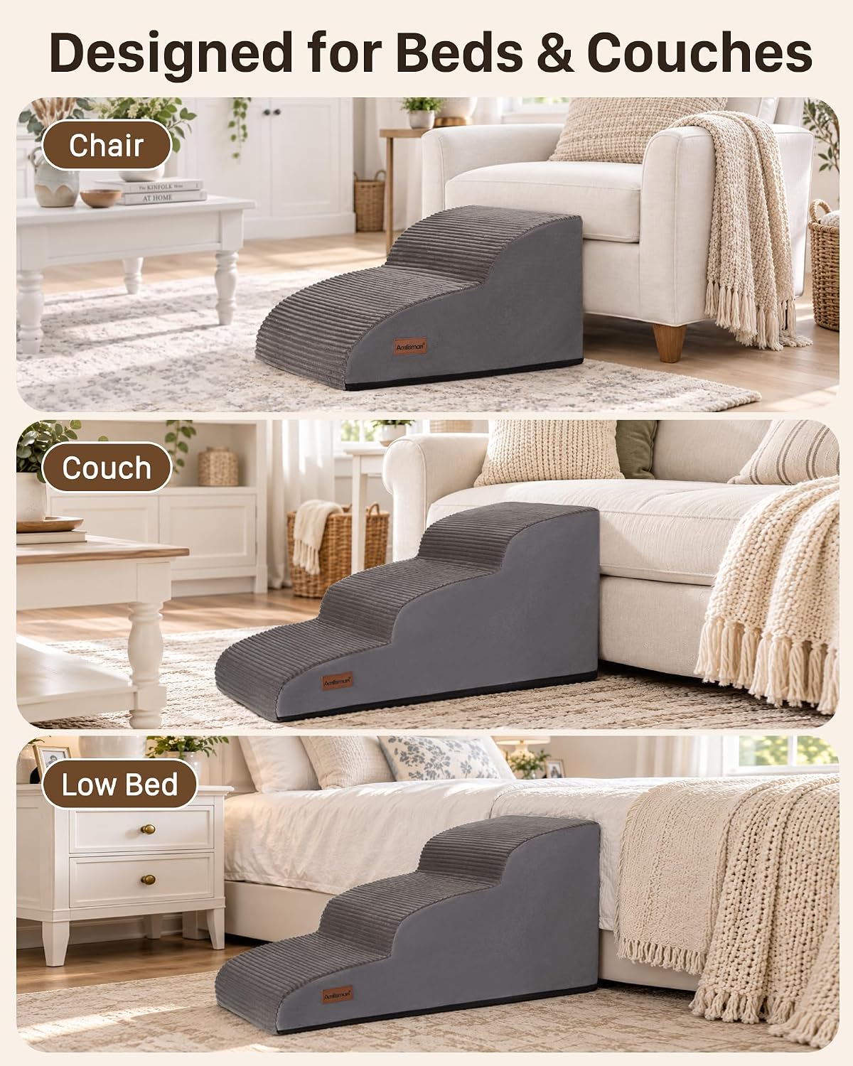 Aodisman 2-Step Dog Stairs for Small Dogs, 11.8" H Pet Stairs for Couch