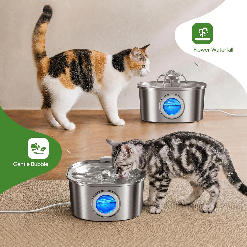 PEKTACO Cat Water Fountain, 3.2L Stainless Steel Pet Fountain, 3 Filters