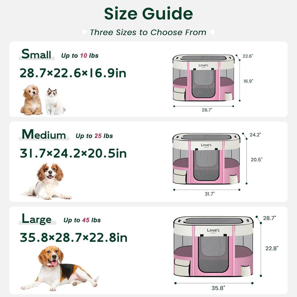 Love's cabin Pet Puppy Dog Playpen, Large Dog Tent Crates Cage Indoor/Outdoor, Portable Exercise Playpen for Cat, Foldable Pop Up Dog Kennel Playpen with Carring Case (L, Light Pink)