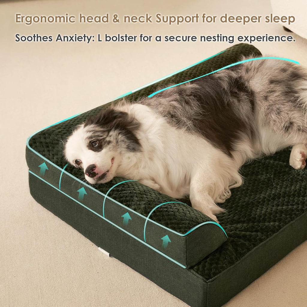 EHEYCIGA Orthopedic Dog Bed Medium Size, Memory Foam Dog Bed, Dark Green