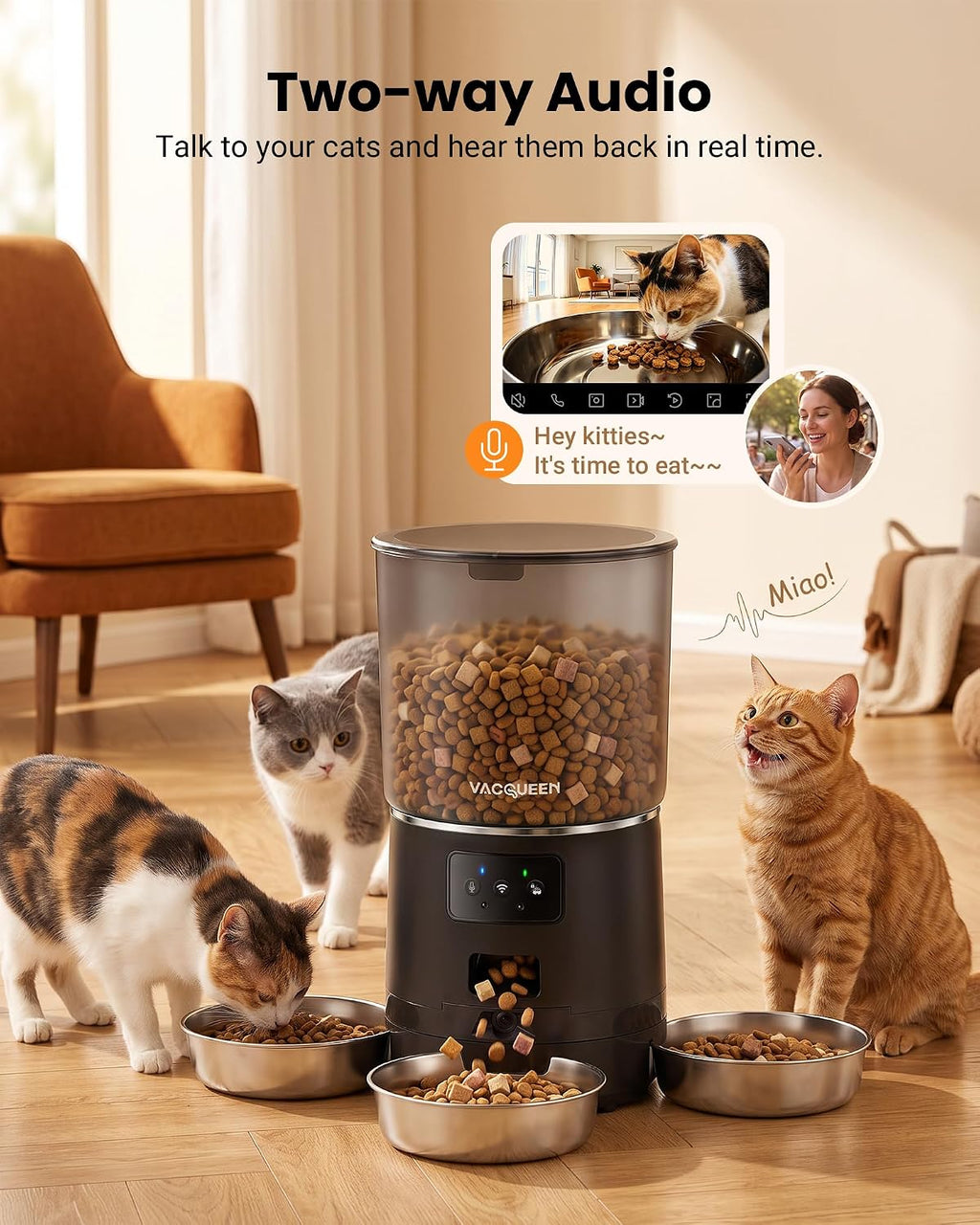 Automatic Cat Feeder with Camera for 3 Cats, 310° Monitoring, 2G/5G WiFi
