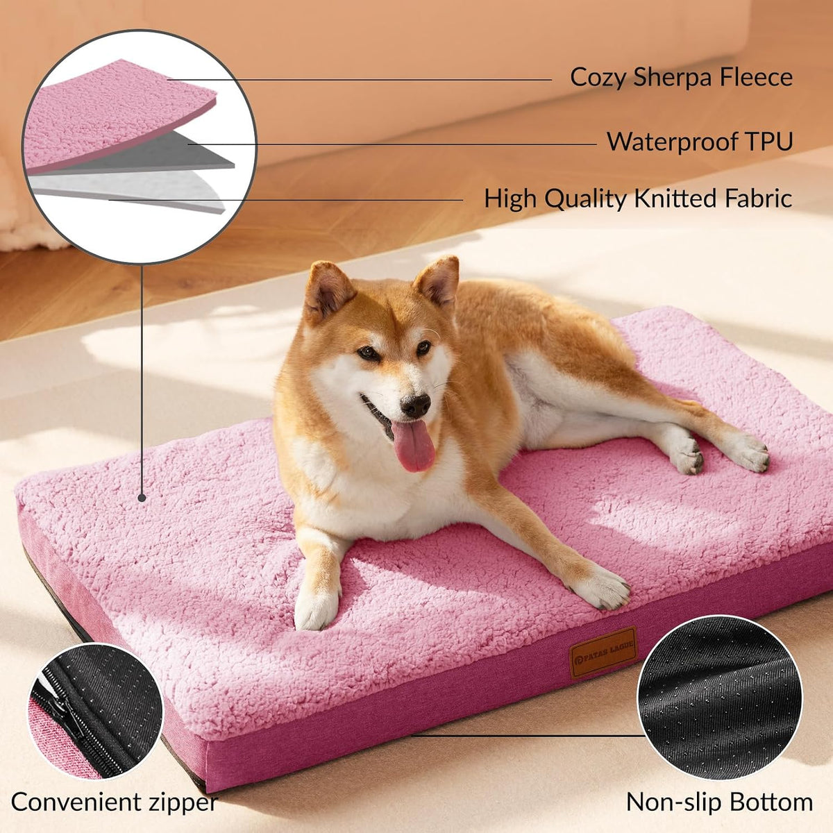 Patas Lague Orthopedic Medium Dog Bed Washable Pet Sofa Mat 30''X20'' Pink