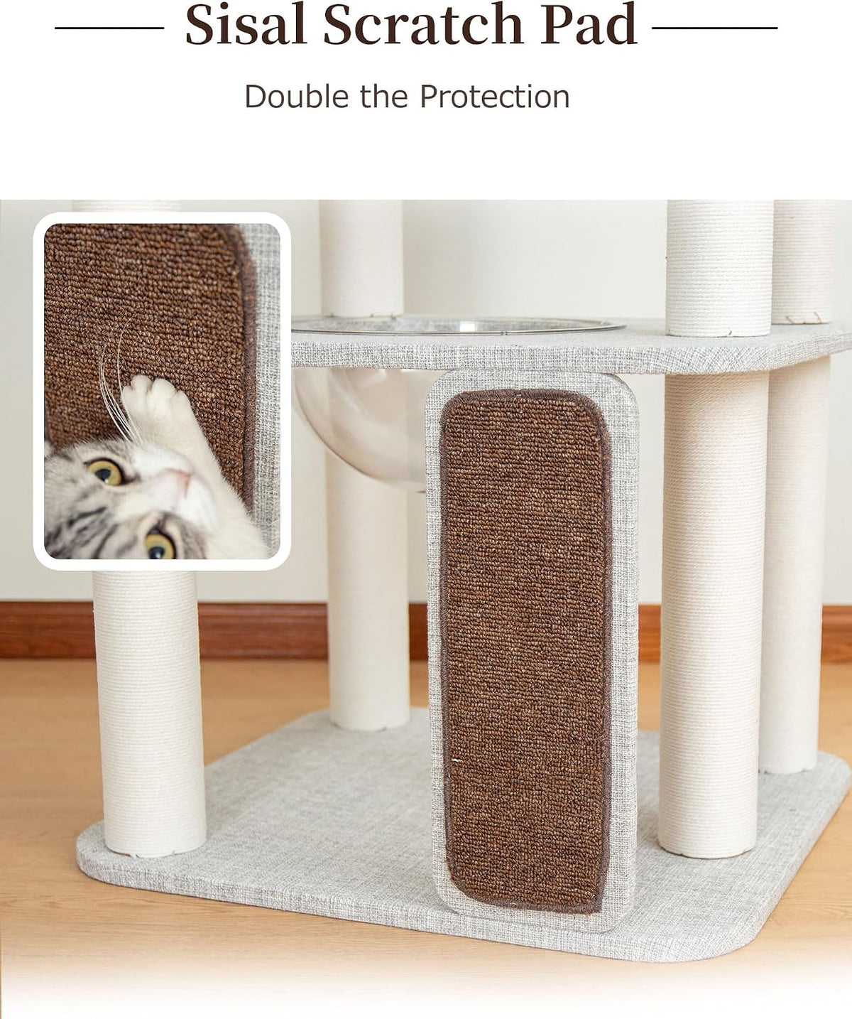 53" Cat Tree Tower for Large Cats, Large Perch & Sisal Board