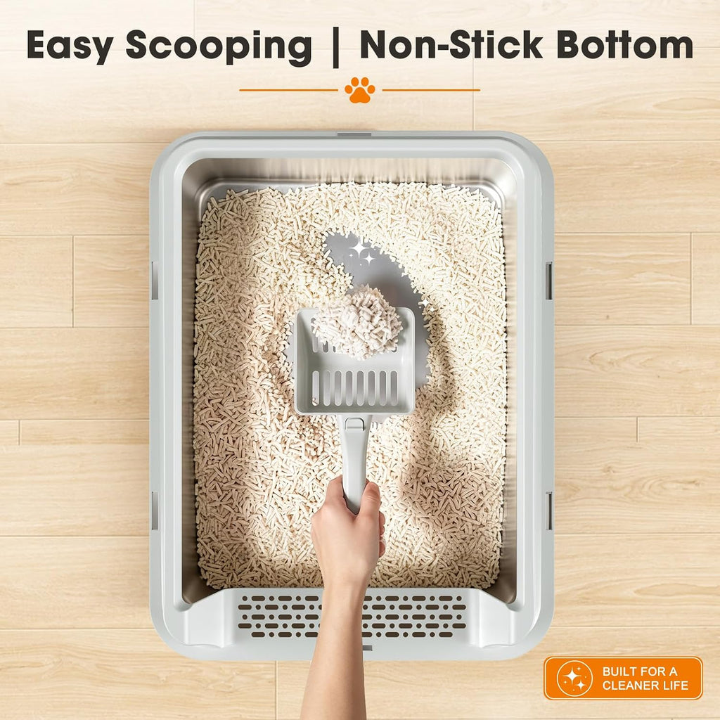 AIPERRO Stainless Steel Litter Box with Lid, XL High Sided for Large Cats