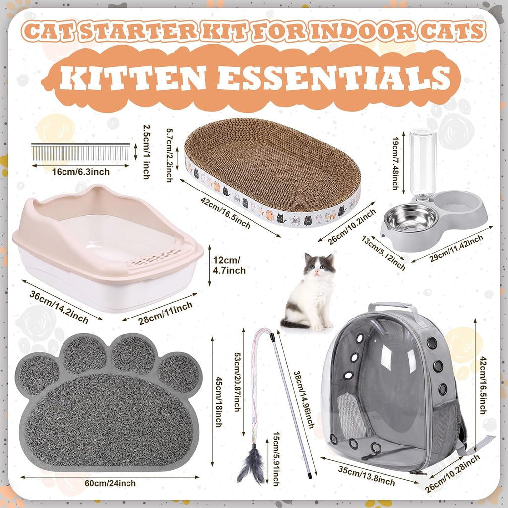 8 Pcs Kitten Supplies Starter Kit Cat Starter, Backpack, Gray