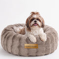 Modern Threads Calming Donut Dog Bed for Small Dogs, Plush Round Faux Fur Pet Bed with Raised Bolster, Soft Washable Dog Bed, 24x24x9, Taupe