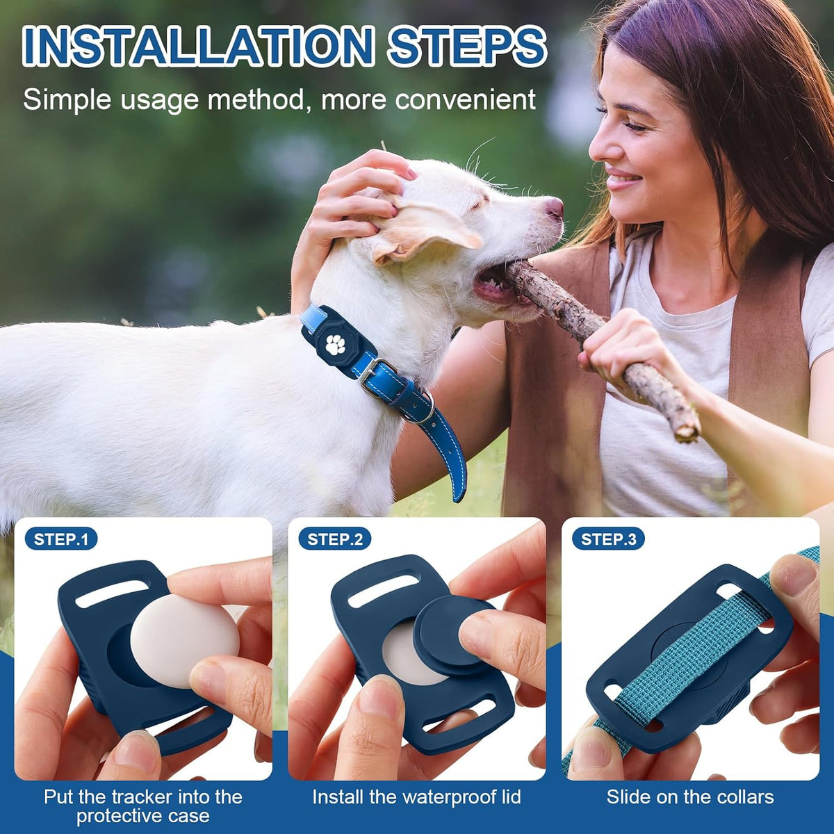 Smart Pet Tracker for Collar - Dog Tracker Pet Location Tracker with Holder
