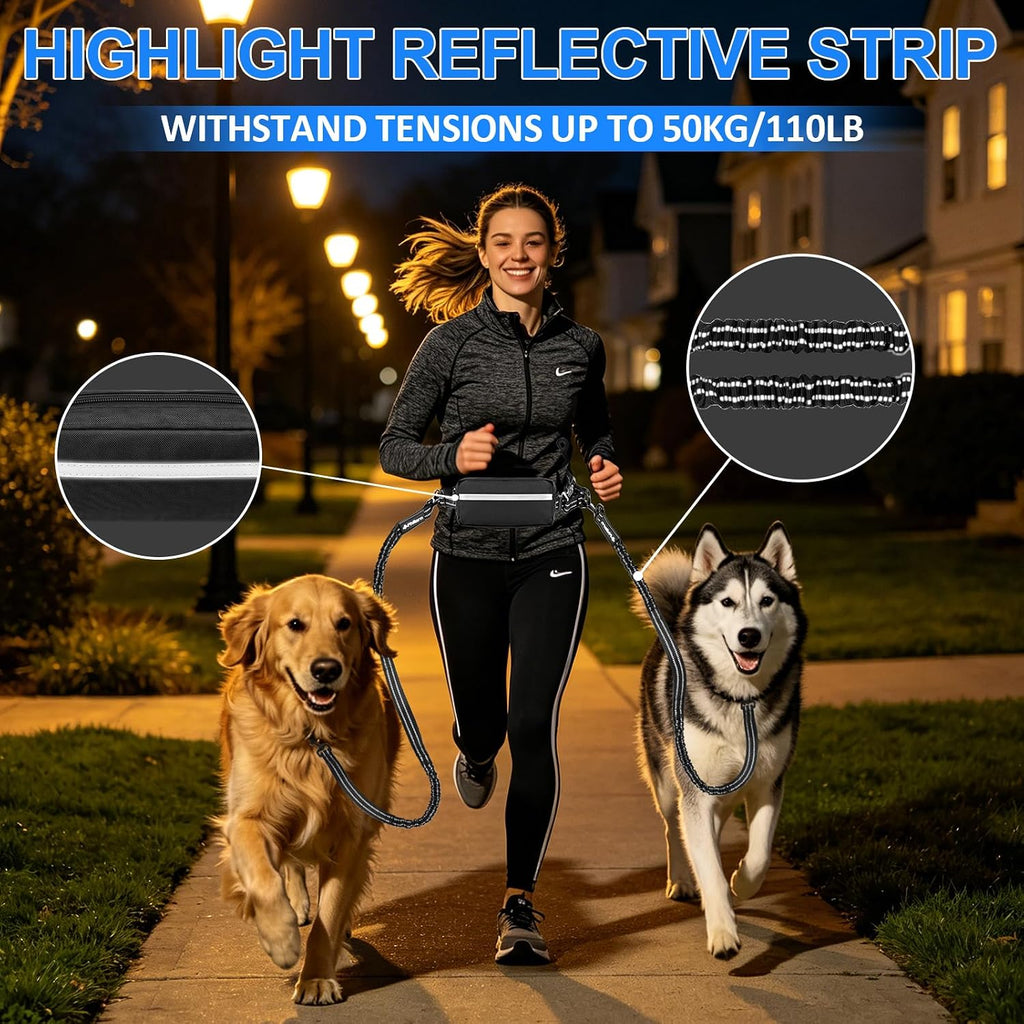 Philorn Hands Free Dog Leash for 2 Dogs, Adjustable Waist Leash