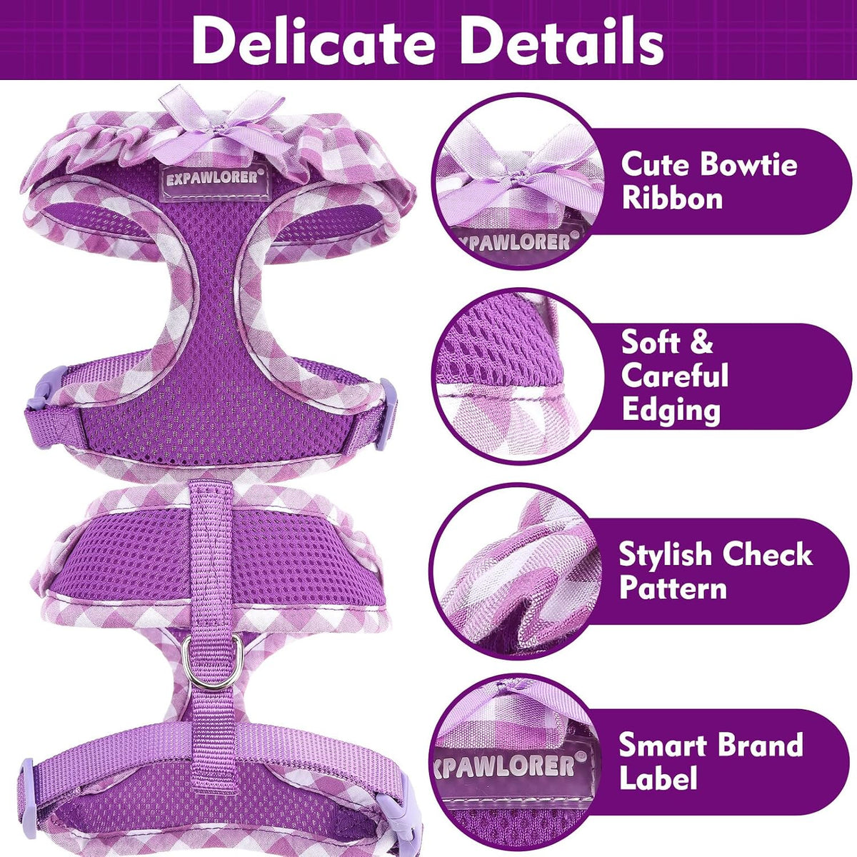 EXPAWLORER Step-in Small Dog Harness and Leash Set, Purple M