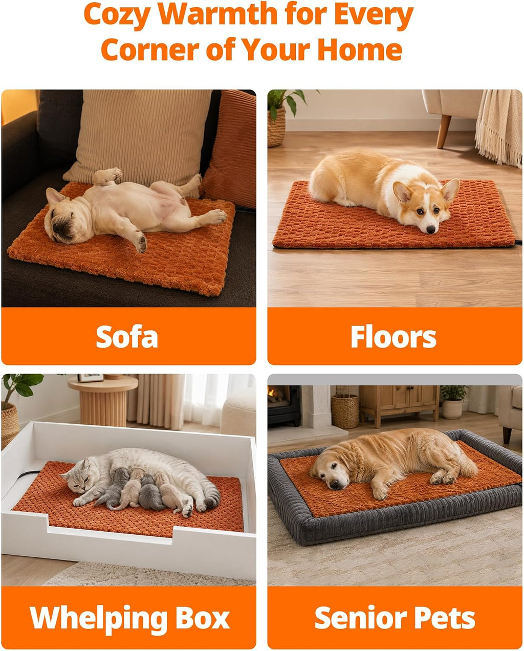 Toozey Dog Heating Pad, Heated Dog Bed, 6 Heat Settings, Timer, 35 x 24 in