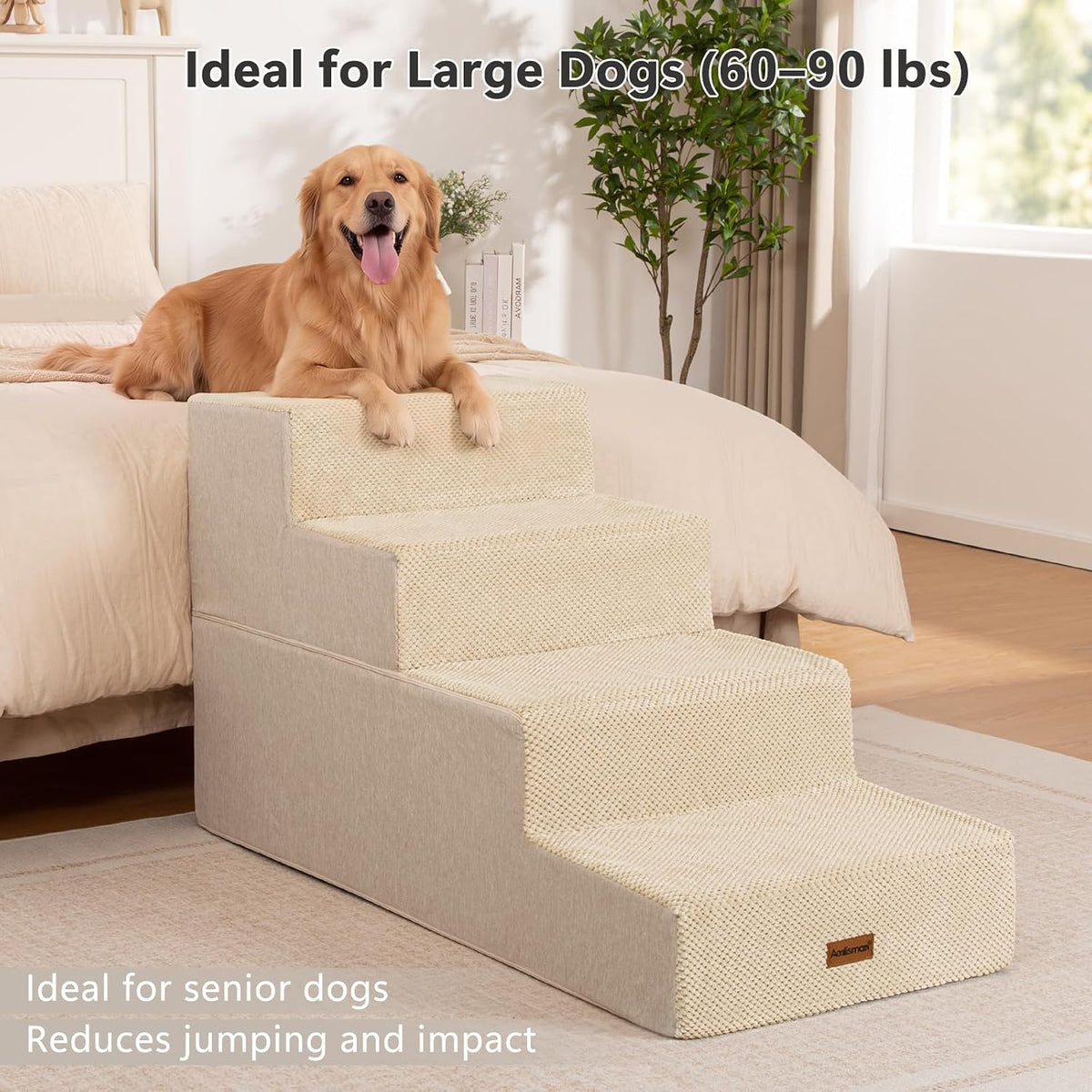 Dog Steps for Large Dogs 24" H, 4-Step 20" Wide Pet Stairs for High Beds
