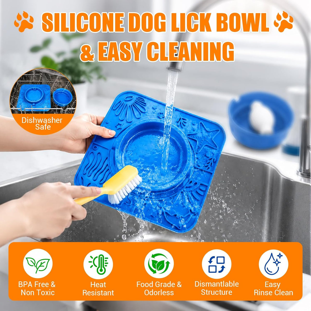 2-in-1 Slow Feeder Dog Bowl with Rolling Ball, Dog Lick Bowl & Lick Mat